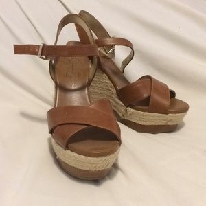 Jessica Simpson Brown Leather Wedge Sandal 7